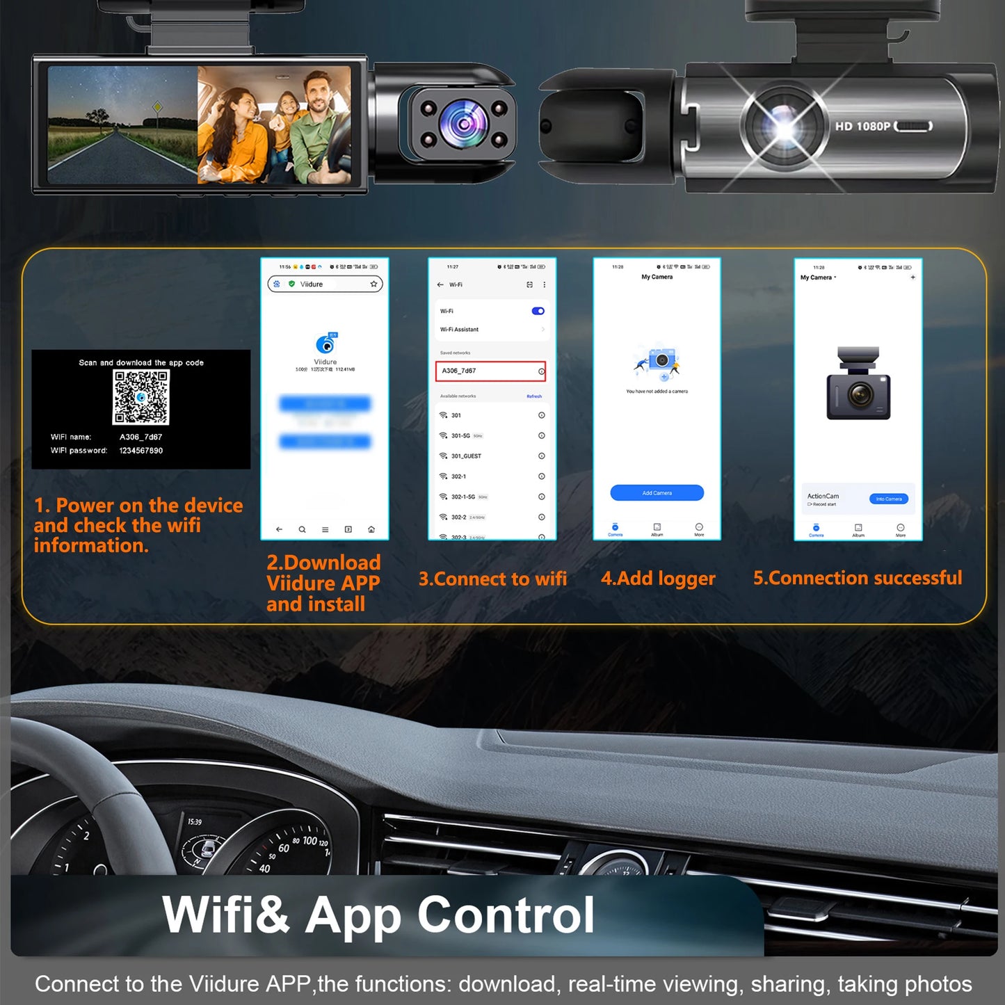 1080P WIFI Dual Camera Dash Cam